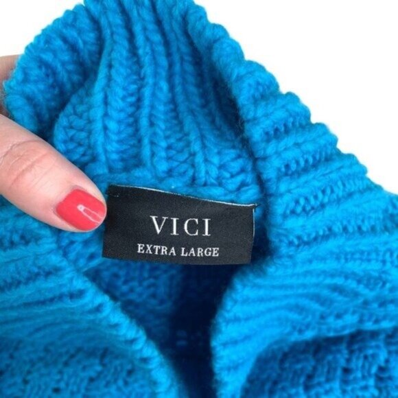 Vici Chunky Knit Pullover Kerri Mockneck Sweater in Aqua Blue - Picture 4 of 5